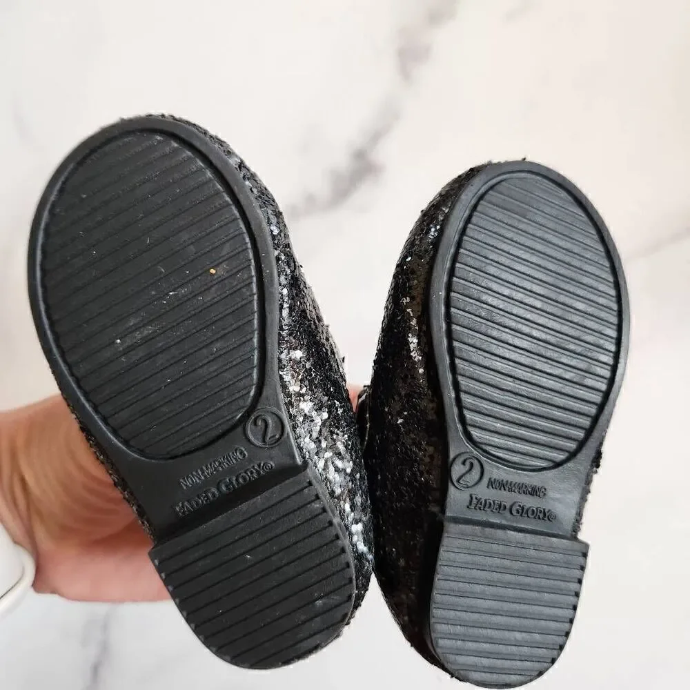 Faded glory baby girl size 2 sequin black ballet flats formal dressy